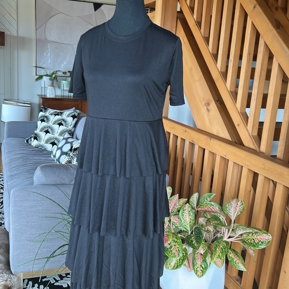 Jersey Black Tiered Dress, Size M/L - Picture 4 of 7